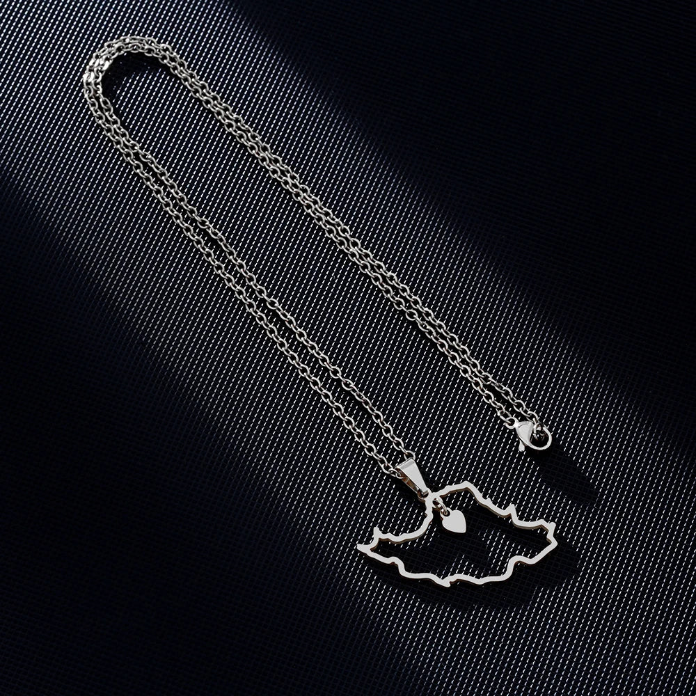Fashion Heart Iran Map Pendant Necklace For Women Men Gold Silver Color Stainless Steel Iranian Charm Jewelry Patriotic Gift