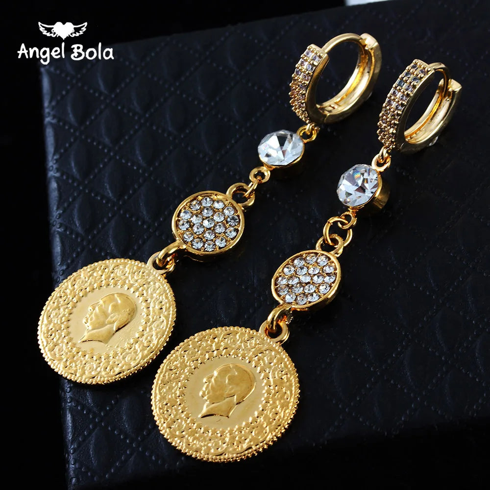 Gold Color Muslim Islamic Allah Coin Earrings for Women/Girls Iran Persian Turkish Jewelry Drop Earring Arab Coins Middle East