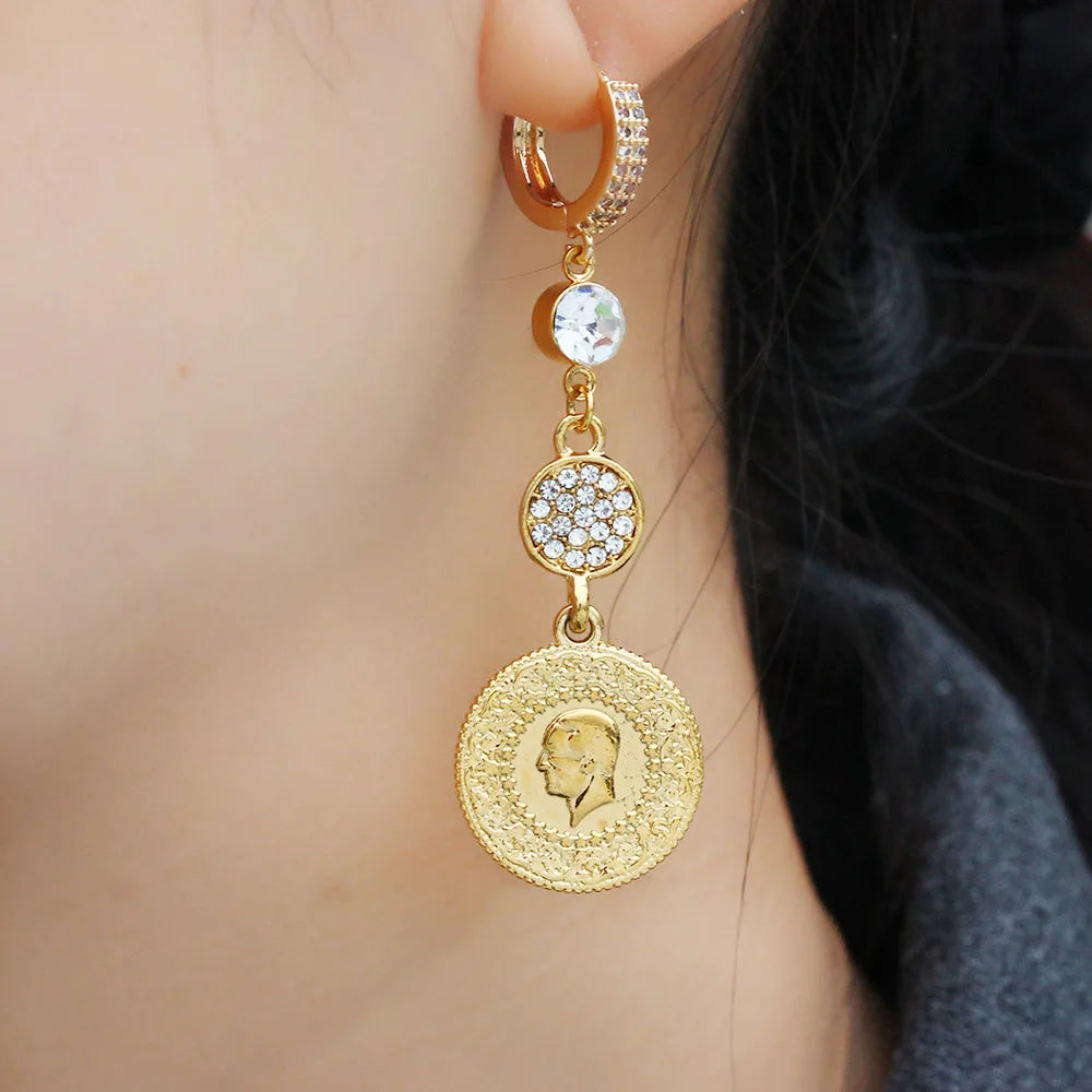 Gold Color Muslim Islamic Allah Coin Earrings for Women/Girls Iran Persian Turkish Jewelry Drop Earring Arab Coins Middle East