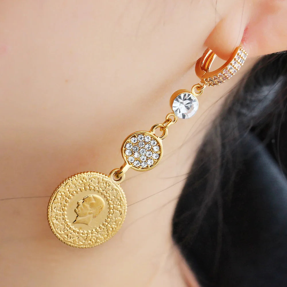 Gold Color Muslim Islamic Allah Coin Earrings for Women/Girls Iran Persian Turkish Jewelry Drop Earring Arab Coins Middle East