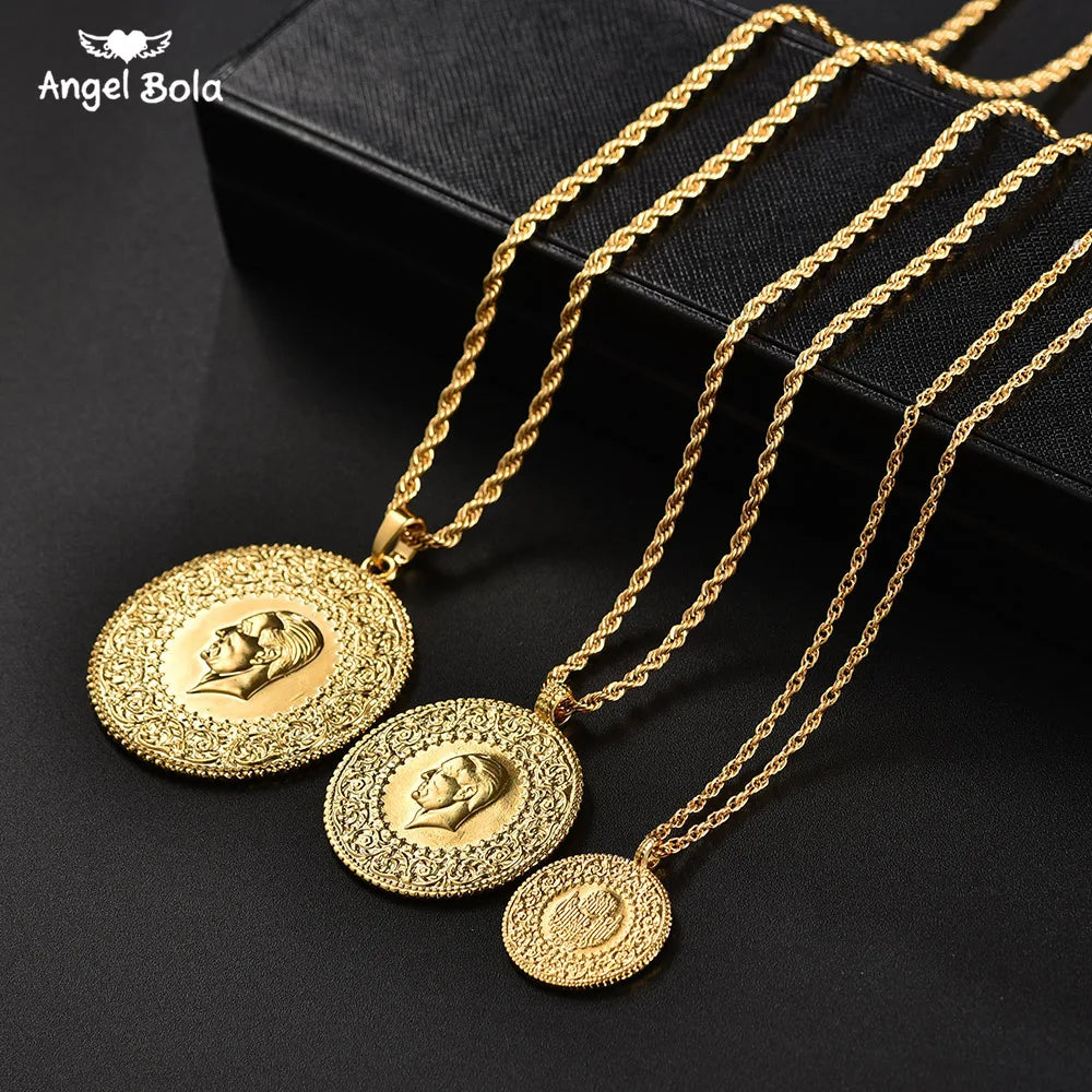 Gold Color Muslim Islamic Allah Coin Earrings for Women/Girls Iran Persian Turkish Jewelry Drop Earring Arab Coins Middle East