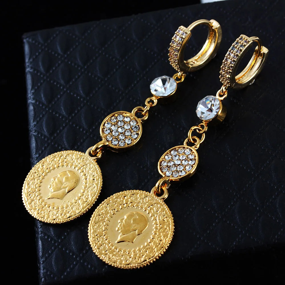 Gold Color Muslim Islamic Allah Coin Earrings for Women/Girls Iran Persian Turkish Jewelry Drop Earring Arab Coins Middle East