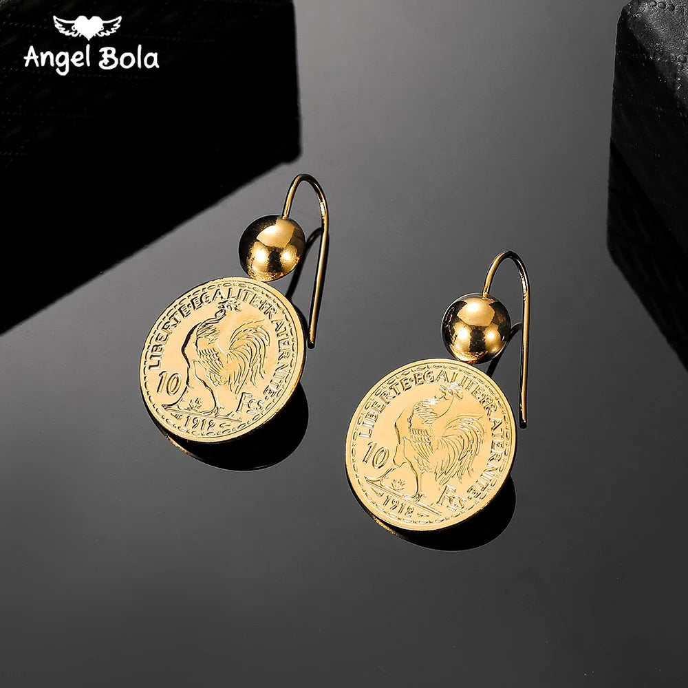 Gold Color Muslim Islamic Allah Coin Earrings for Women/Girls Iran Persian Turkish Jewelry Drop Earring Arab Coins Middle East