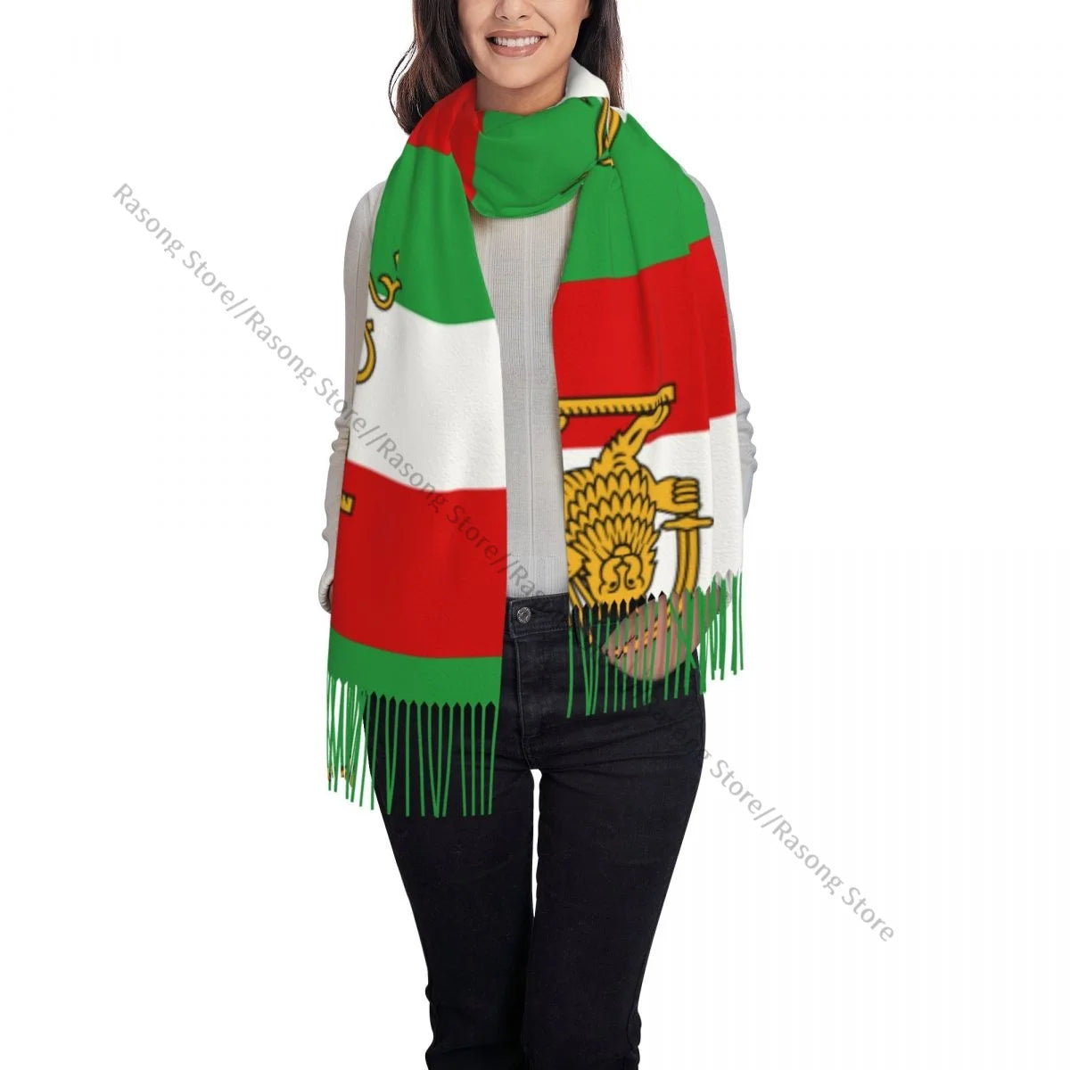 Autumn Winter Warm Scarves Tricolour Flag Of Iran Fashion Shawl Tassel Scarves Wrap Neck Headband Hijabs Stole