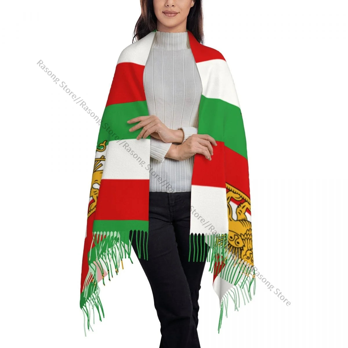 Autumn Winter Warm Scarves Tricolour Flag Of Iran Fashion Shawl Tassel Scarves Wrap Neck Headband Hijabs Stole