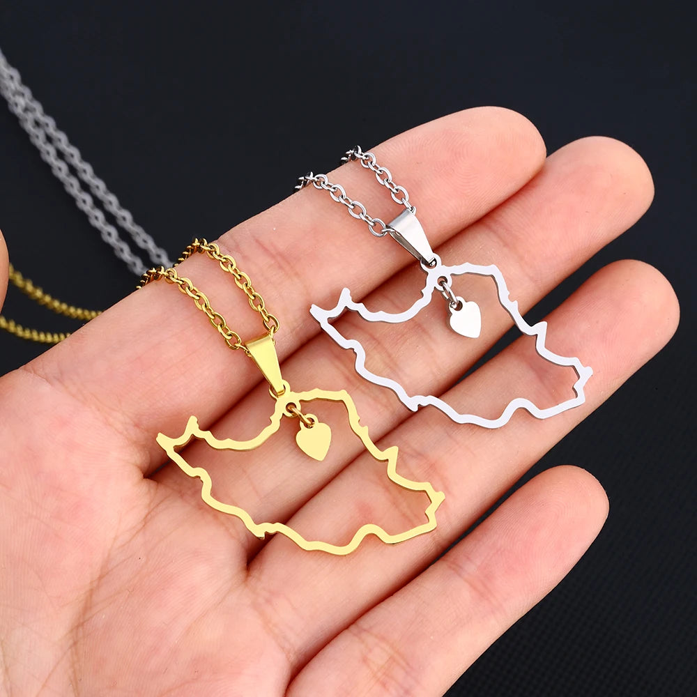 Fashion Heart Iran Map Pendant Necklace For Women Men Gold Silver Color Stainless Steel Iranian Charm Jewelry Patriotic Gift